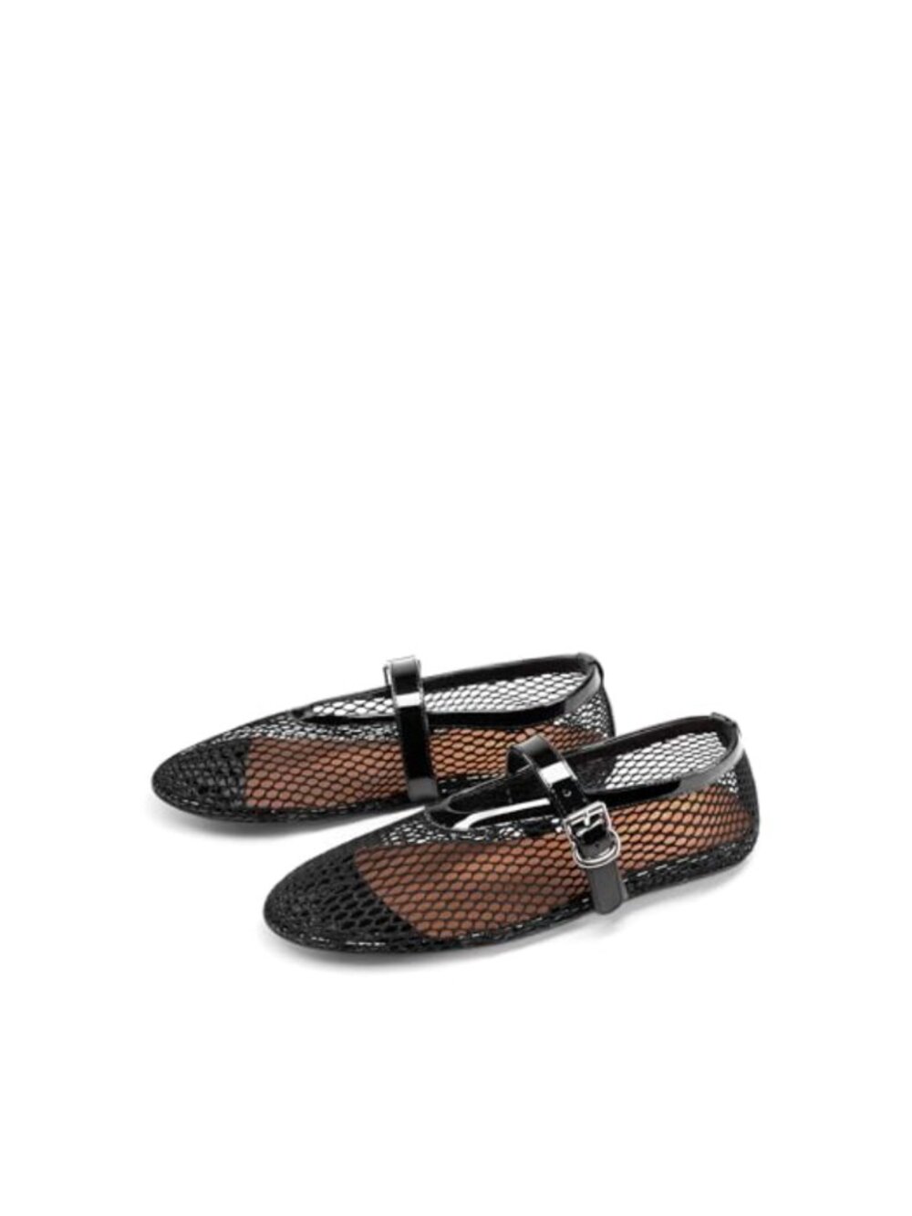 Women's Mesh Ballet Flats Fishnet Mary Jane Ankle Strap Round Toe